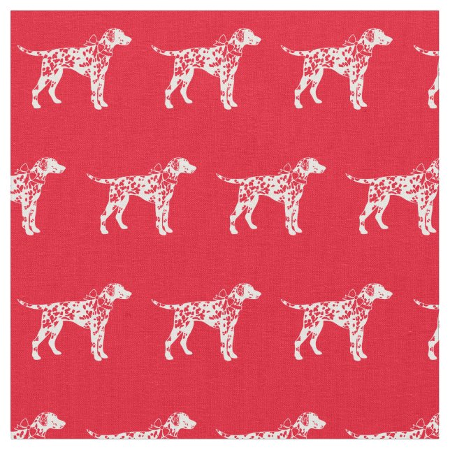 Dalmatian Dog Silhouette Pet Red Fabric (Close Up)