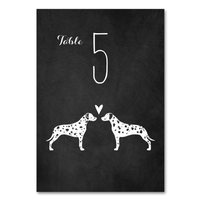 Dalmatian Dog Silhouettes Wedding Reception Table Number (Front)