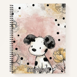 Dalmatian Dog Sketch with Yellow Daisies Notebook