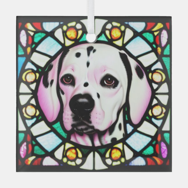 Dalmatian Dog "Stained Glass"  Glass Tree Decoration (Front)