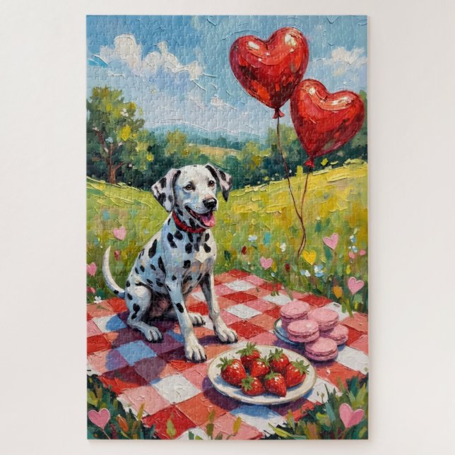 Dalmatian Dog Valentine's Day Picnic Feast Jigsaw Puzzle (Vertical)