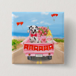 Dalmatian Dog Valentine's Day Truck Hearts 15 Cm Square Badge