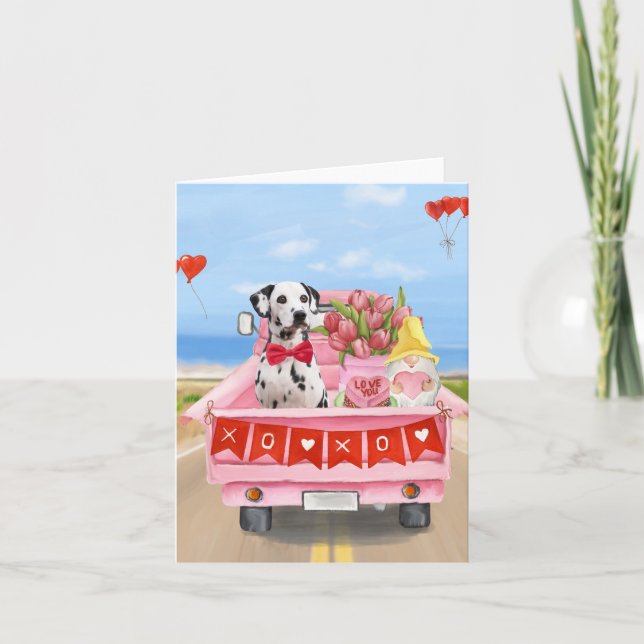 Dalmatian Dog Valentine's Day Truck Hearts Card (Front)