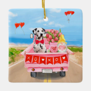 Dalmatian Dog Valentine's Day Truck Hearts Ceramic Ornament