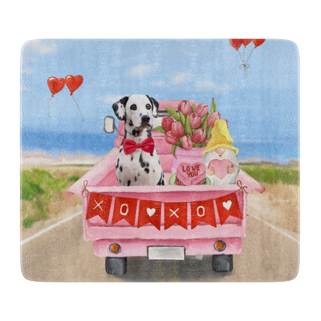 Dalmatian Dog Valentine's Day Truck Hearts Cutting Board (Front)