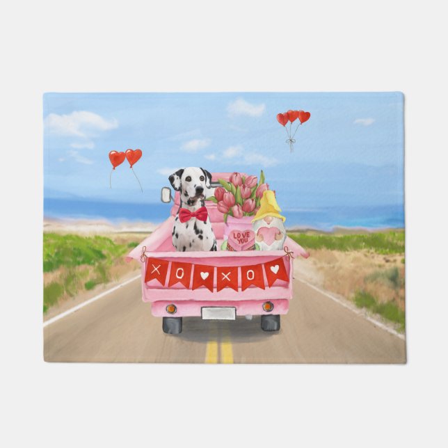 Dalmatian Dog Valentine's Day Truck Hearts Doormat (Front)