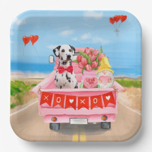 Dalmatian Dog Valentine's Day Truck Hearts Paper Plate