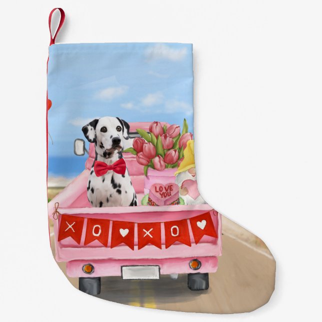 Dalmatian Dog Valentine's Day Truck Hearts Small Christmas Stocking (Front)