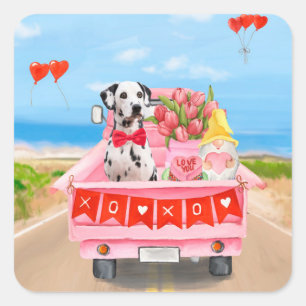 Dalmatian Dog Valentine's Day Truck Hearts Square Sticker