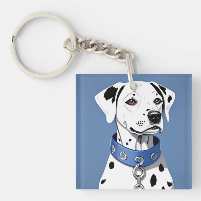 Dalmatian Dog Wearing a Blue Collar Key Ring (Front)