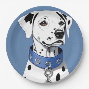 Dalmatian Dog Wearing a Blue Collar Paper Plate