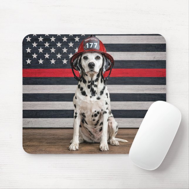 Dalmatian Dog Wearing a Fireman Helmet Mouse Mat (With Mouse)