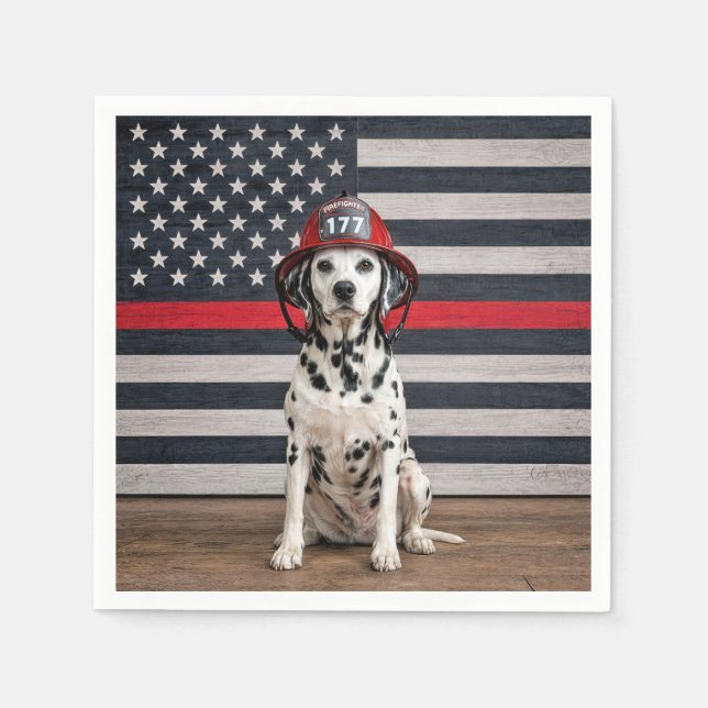 Dalmatian Dog Wearing a Fireman Helmet Napkin (Front)