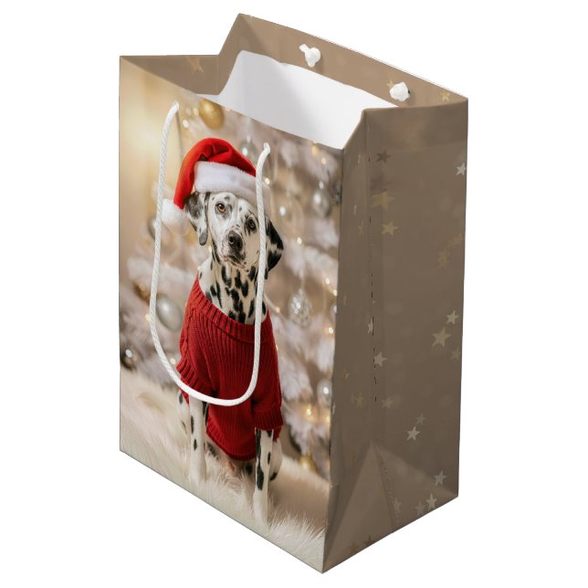 Dalmatian Dog Wearing a Red Christmas Sweater Medium Gift Bag (Front Angled)