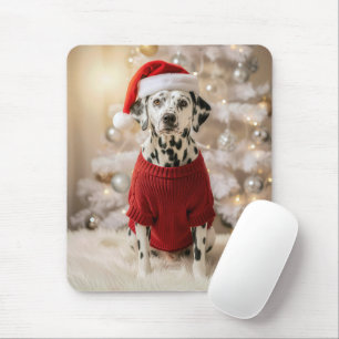 Dalmatian Dog Wearing a Red Christmas Sweater Mouse Mat