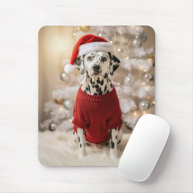 Dalmatian Dog Wearing a Red Christmas Sweater Mouse Mat (With Mouse)