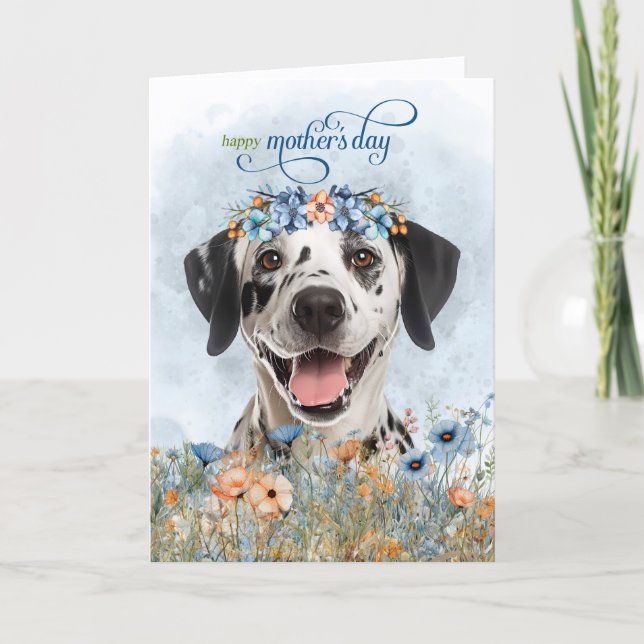Dalmatian Dog Wildflowers Mother's Day Holiday Card (Front)