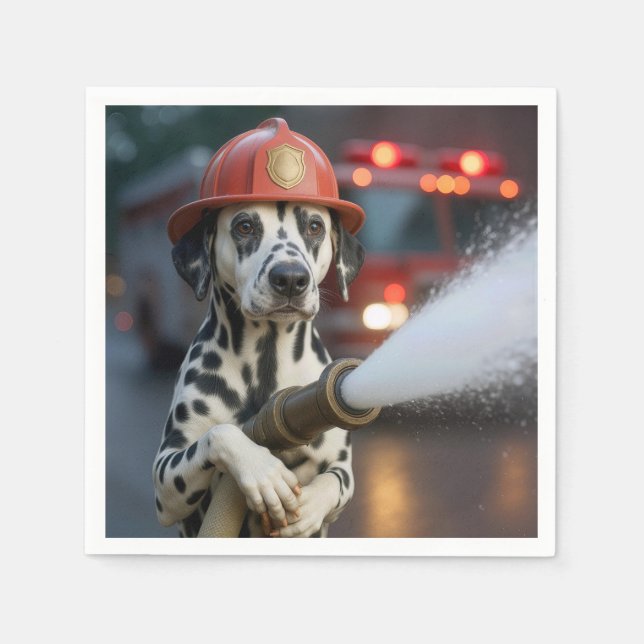 Dalmatian Dog With a Fire Hose Napkin (Front)