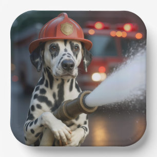Dalmatian Dog With a Fire Hose Paper Plate