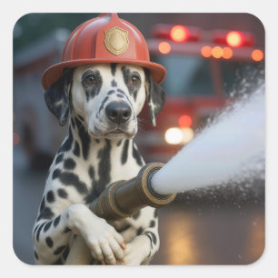 Dalmatian Dog With a Fire Hose Square Sticker