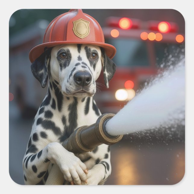 Dalmatian Dog With a Fire Hose Square Sticker (Front)