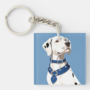 Dalmatian Dog With Blue Collar Key Ring
