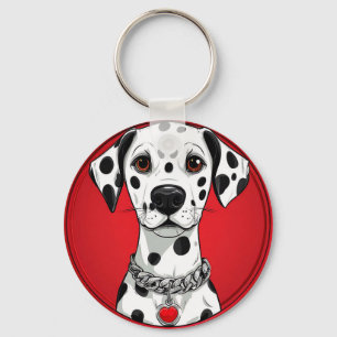 Dalmatian Dog with Red Heart Collar Key Ring