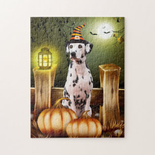 Dalmatian Dog with Witch Hat Halloween Gift Idea Jigsaw Puzzle