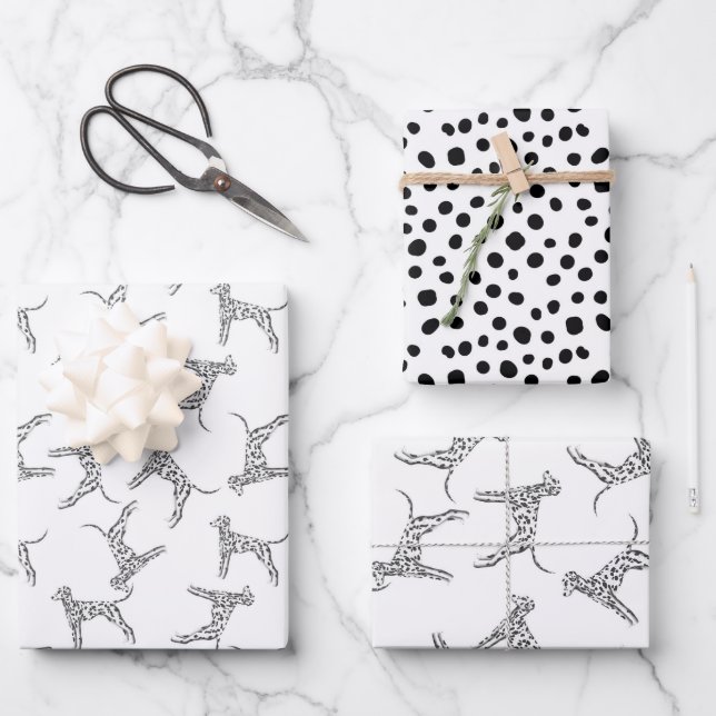 Dalmatian dogs black and white  wrapping paper sheet (Front)