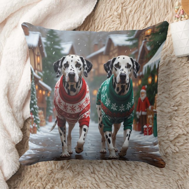 Dalmatian Dogs Christmas Snow Holiday  Cushion (Blanket)