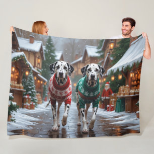 Dalmatian Dogs Christmas Snow Holiday  Fleece Blanket