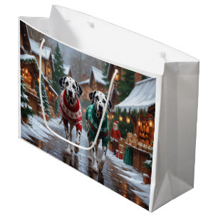 Dalmatian Dogs Christmas Snow Holiday  Large Gift Bag