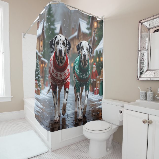 Dalmatian Dogs Christmas Snow Holiday  Shower Curtain (In Situ)
