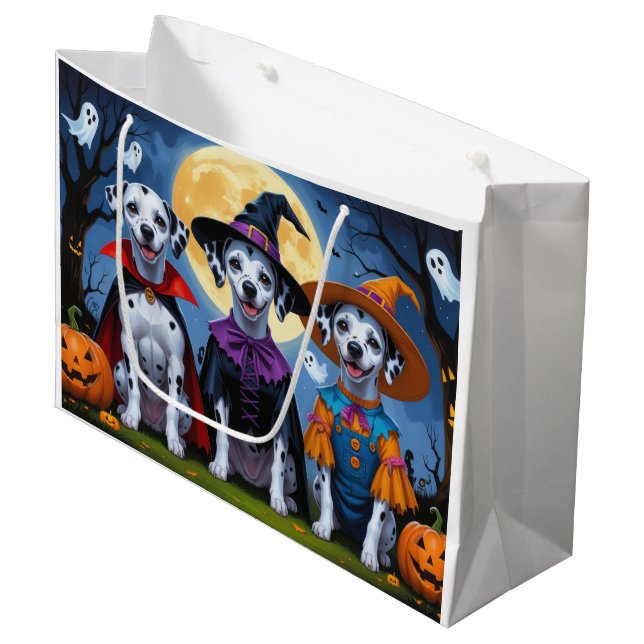 Dalmatian Dogs Pumpkin Halloween Funny Large Gift Bag (Front Angled)