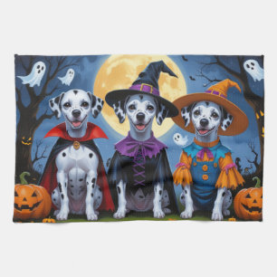 Dalmatian Dogs Pumpkin Halloween Funny Tea Towel