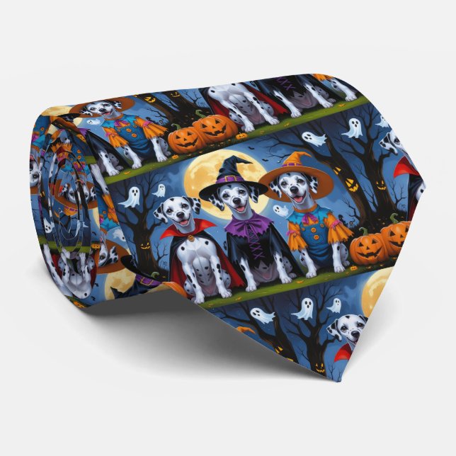 Dalmatian Dogs Pumpkin Halloween Funny Tie (Rolled)