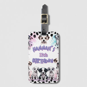Dalmatian Dogs Purple Watercolor Birthday Party Luggage Tag