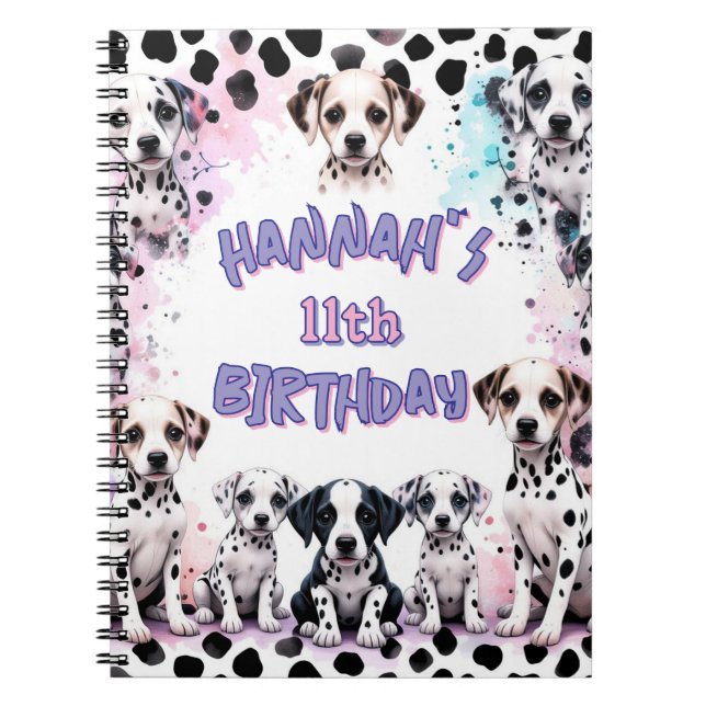 Dalmatian Dogs Purple Watercolor Birthday Party Notebook (Front)