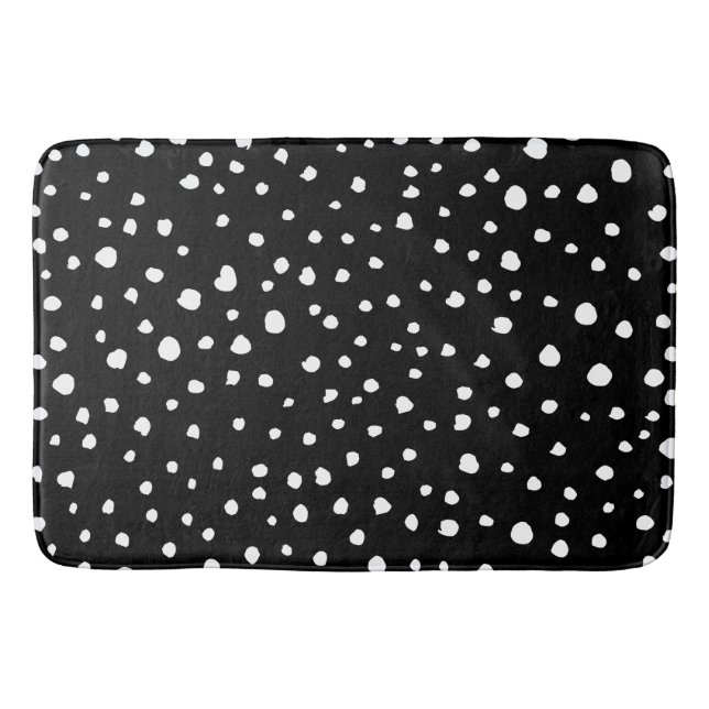 Dalmatian Dots, Dalmatian Spots, Black and White Bath Mat (Front)