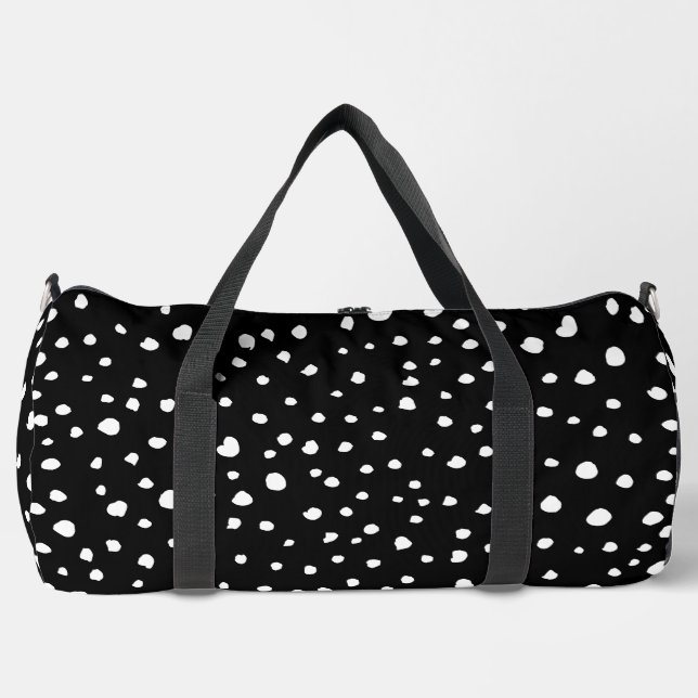 Dalmatian Dots, Dalmatian Spots, Black and White Duffle Bag (Front)