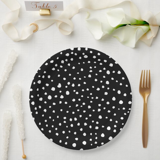 Dalmatian Dots, Dalmatian Spots, Black and White Paper Plate (Wedding)