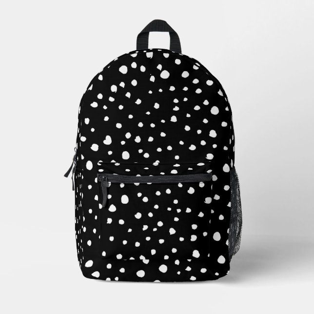 Dalmatian Dots, Dalmatian Spots, Black and White Printed Backpack (Front)
