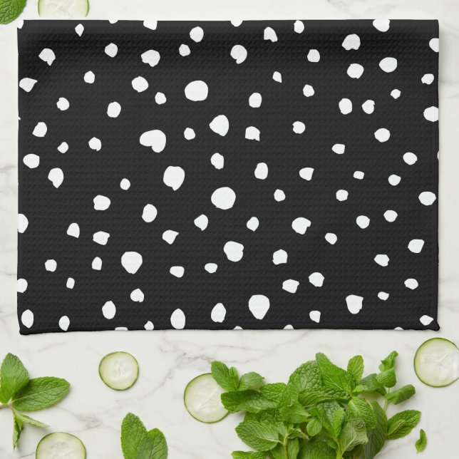 Dalmatian Dots, Dalmatian Spots, Black and White Tea Towel (Folded)