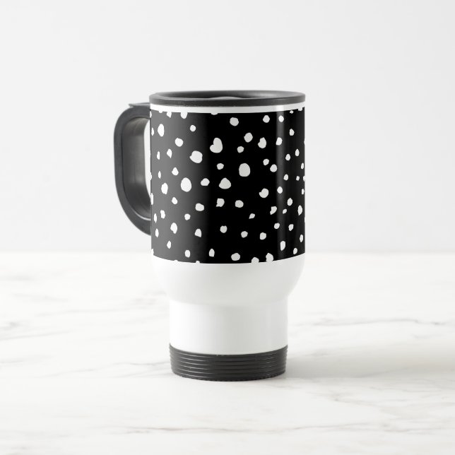 Dalmatian Dots, Dalmatian Spots, Black and White Travel Mug (Front Left)