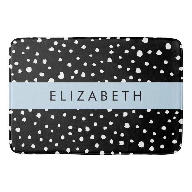 Dalmatian Dots, Spots, Black and White, Your Name Bath Mat (Front)
