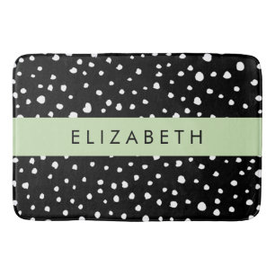 Dalmatian Dots, Spots, Black and White, Your Name Bath Mat