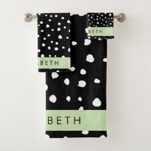 Dalmatian Dots, Spots, Black and White, Your Name Bath Towel Set