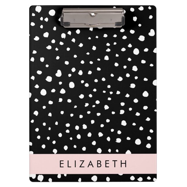 Dalmatian Dots, Spots, Black and White, Your Name Clipboard (Front)
