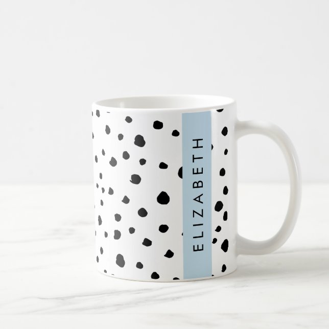 Dalmatian Dots, Spots, Black and White, Your Name Coffee Mug (Right)