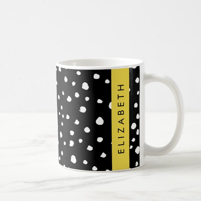 Dalmatian Dots, Spots, Black and White, Your Name Coffee Mug (Right)